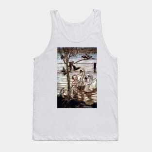 Peter Saved by Swans - Peter Pan in Kensington Gardens - Arthur Rackham Tank Top